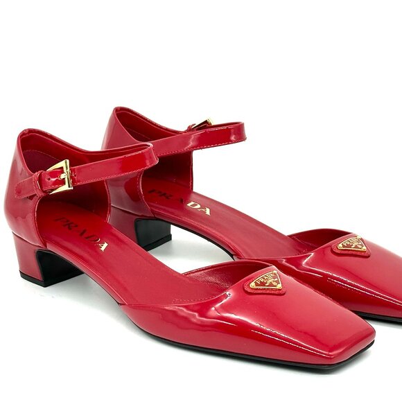 PRADA Modellerie Logo D'Orsay Square Toe Ankle Strap Mary Jane Pumps Heels - Picture 8 of 16